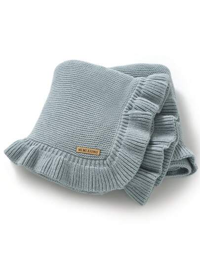 1pc Soft Knitted Baby Swaddle Blanket With Ruffle Hem