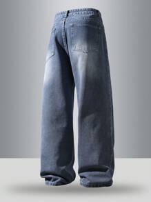 HEHCN Men's Distressed Vintage Loose Straight Leg Casual Blue Jeans, Wide-Leg Pants,Suitable As Gift For Husband Or Boyfriend