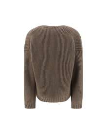 Cashmere Ribbed Crew Neck Sweater With Monochrome Pattern Women Beige - Nâu - Xem 2