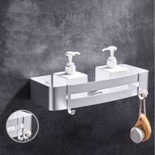 Bathroom Shelves-Bathroom Corner Shelves, Corner Shelves With Hooks Home Bathroom Decor Bathroom Organizer Summer - Silver Rectangle - View 1