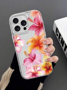 1 pieza Funda protectora transparente a prueba de golpes y con airbag con diseño de flor compatible con Apple iPhone 15/11/12/13/14/XR/XS/Pro/Max/16/7