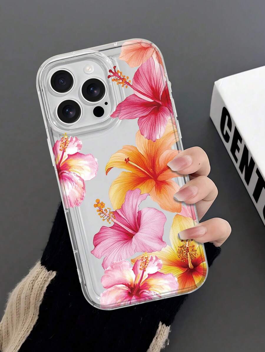 1 pieza Funda protectora transparente a prueba de golpes y con airbag con diseño de flor compatible con Apple iPhone 15/11/12/13/14/XR/XS/Pro/Max/16/7