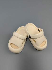 Infants' Breathable Perforated Sandals, Lightweight, Soft & Comfortable, Non-Slip Soles, EVA Protective Cap, Solid Color Simple & Cute, Suitable For Indoor & Outdoor Wear For Baby Boys & Girls, Beach Sandals