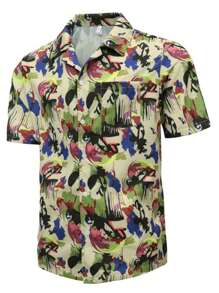Men's Casual Outdoor Resort Vintage All Over Print Loose Fit Short Sleeve Shirt - Multicolor - View 1
