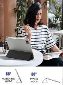 透明折叠保护套适用于 iPad Mini 4/5/6/9.7/10.2/10.5、iPad Air 4/5、iPad 10th、iPad 10.9、iPad Pro 11 英寸、iPad Air 11 (M2) Pro 11 (M4) 2024 Tpu 背面舒适轻便软框架黑色 - 黑色 - 查看 8