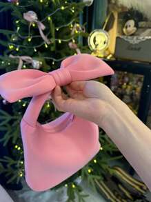 2026 Spring/Summer New Cute Pink Mini Bow Handbag, Wrist Bag, Cloud Bag Business Women's Casual Fashion Daily Commuter Bag, Suitable For Work, Shopping, Dating, Travel, College Students, Women's Bag, Daily Use