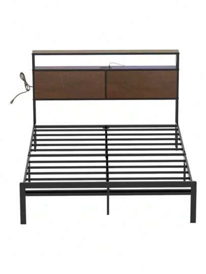 Base Cama Matrimonial Tamaño Metal 200cm Con Enchufes Y Led
