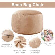 5 Ft  Bean Bag Chair: 5' Memory Foam Filled Bean Bag Chairs For Adults With Filling,Ultra Soft Dutch Velvet Cover,Round Fluffy Lazy Sofa For Living Room - 5 Foot Giant, Camel - Camel - View 11