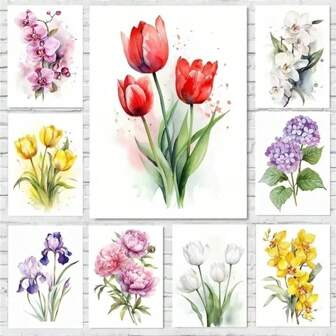 1 件墙面艺术海报无框花卉艺术展，向日葵香水，百合，红玫瑰，绣球花，郁金香，海报，帆布，墙面艺术，家居装饰植物