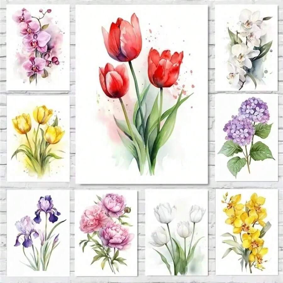 1 件墙面艺术海报无框花卉艺术展，向日葵香水，百合，红玫瑰，绣球花，郁金香，海报，帆布，墙面艺术，家居装饰植物