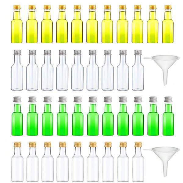12/48 piezas/5 piezas/1 pieza/120/350/500 piezas Botella de vino plástica transparente vacía con un embudo gratis, fácil de llenar, no se filtra fácilmente, pequeño tamaño que no ocupa mucho espacio, se puede guardar en la bolsa, adecuado para alcohol, licores, whisky o sólidos pequeños, picnics, reuniones familiares y fiestas se pueden usar.
