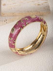 1 件复古风格油滴绿花装饰人造珍珠手链，适合日常和派对佩戴情人节