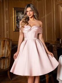 Faeriesty Faeriesty Elegant Off-Shoulder Bow Tie A-Line Dress For Formal Events&Weddings | Cocktail Parties ​| Luxury Brand Launch Events