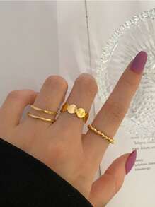 1 Pair Stainless Steel Minimalist Geometric Rings, Unisex Couple Rings, Birthday Gift