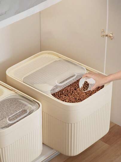 1pc Clear Plastic Cat/Dog Food Storage Container, Airtight Sealed Pet Food Canister, Treats/Freeze Dry Food Preserving Bin