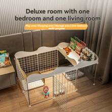 Pet Metal Fence - Spacious Indoor Dog Cage With Door, One Bedroom, One Living Room, One Bathroom, Free Space For Domestic Pets