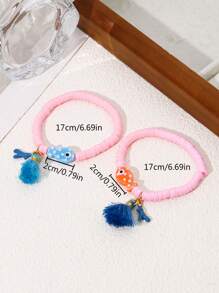 2pcs Set Marine Fish & Coral Tassel Pendant Polymer Clay Bracelet, Suitable For Beach Holiday Party Wear
