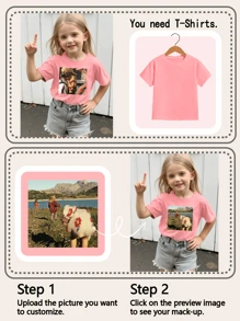 Camisetas personalizadas impresas, personaliza con tus fotos, familia, amigos, mascotas, cumpleaños, vacaciones, uniformes de equipo/outdoor/escuela/deportes, camisetas de cuello redondo de manga corta personalizadas para niñas/niños, blusas negras, regalos perfectos para mejores amigos, cumpleaños - Rosa - Ver 4