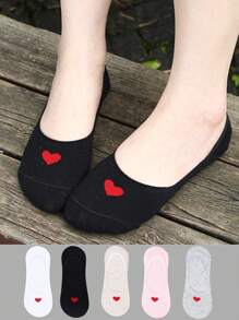 1/5/10 Pairs Women Low Vamp Socks Invisible Socks Anti-Slip, Heart Pattern, Fashion Versatile, Sweat-Absorbent, Breathable, Spring/Summer - Multicolor - View 2