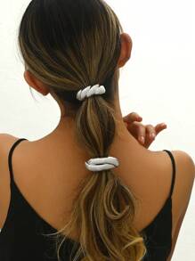 2pcs Shiny Metal Ribbed Criss-Cross Elastic Hair Scrunchies, European Style For Women - White Gold - View 4