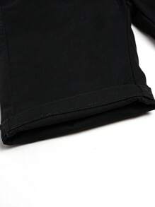 男童休闲弹力腰带刺绣拉链及膝短裤，腰部可调节 - 黑色 - 查看 8