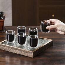 意式浓缩咖啡杯套装 4-6 件套，双层玻璃咖啡杯 4 盎司，透明玻璃咖啡杯隔热意式浓缩咖啡杯硼硅酸盐双层玻璃杯意式浓缩咖啡小玻璃杯，隔热耐热玻璃杯（无手柄）返回学校 - 透明 - 查看 4