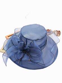 1pc Women's Polyester Mesh Breathable Elegant Casual Bucket Hat With Pearl Flower & Bow Decor, Suitable For Outing, Party And Daily Wear - Bow - View 6
