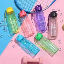 1 Piece 600ml Simple Portable Multi-Color Sports Water Bottle Summer Outdoor Fitness Water Bottle With Handle And Lid Leak-Proof Cup - Black - View 2