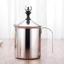 1pc 400ml Stainless Steel Pump Milk Frother Creamer Foam Cappuccino Coffee Double Mesh Froth Screen Back To School - Silver - View 5