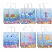 6/12/24 pièces/set de sacs en papier kraft 21*15*8cm thème océan, convient pour les cadeaux de vacances, anniversaires, shopping, transport et emballage cadeau décoratif, pour la fête des mères, les cadeaux de demoiselle d'honneur, de remise de diplôme, d'anniversaire, de mariage