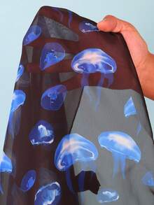 Allurini 女士水母印花新款雪纺沙滩罩裙优雅 - 寶藍色 - 查看 6