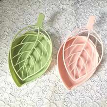 2pcs Leaf Shaped Soap Dish Set, Non-Slip Bathroom Soap Holder, Shower Drainage Tray, Decorative Soap Storage Tray For Home And Kitchen, Plastic Material