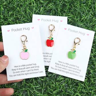 1pc/3pcs/6pcs/10pcs Mini Cute Apple Keychain, Strawberry, Pineapple Keychain, With Apple Encouragement Pocket Hug Card, Inspirational Message, Suitable For Party, Birthday, Graduation, Back To School, Mother's Day, Father's Day And Other Occasions, A Thoughtful Motivational Gift Bag Accessories Lanyards With Id Holder Car Accessories Bag Charms Car Accessories Teacher Friend Sister Gift Ideas