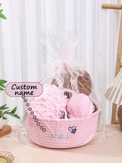 1pc Personalized DIY Handmade Woven Storage Basket, Foldable Embroidered Name Cosmetic, Toy, Pet Supplies, Remote Control Organizer Basket For Bedroom, Living Room, Gift, Home Decor - Blue, Multi-Functional, Durable, Ornamental, Reusable, Exquisite, Stylish, High-Quality, Colorful, Modern, Custom, Personalized, Unique, Home, Garden, Office, For Anniversaries, For Valentine's Day, For Mother's Day, For Birthdays, For Father's Day, For Graduation, For Weddings, For Housewarming