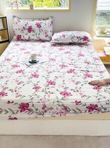 3 Pieces Set Reactive Printed Soft Fitted Sheet With 2 Pillow Covers