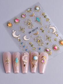 Autocollants pour ongles avec design de décalcomanie de mandala à croissant de lune, décoration d'ongles en relief 5D, motif de fleur de mandala coloré avec lignes dorées en métal blanc, style élégant rétro, autocollants adhésifs pour ongles, accessoires DIY pour salon de manucure, décoration d'ongles pour débutants DIY à la maison, cadeau pour femmes