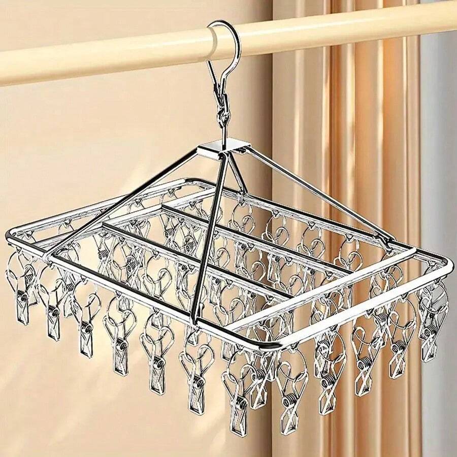 1 Giá phơi đồ bằng thép không gỉ có 20/30/40 kẹp - Giá treo đồ chống gió để phơi tất và đồ lót, Móc treo đa năng tiết kiệm không gian thích hợp sử dụng tại nhà và bán lẻ, tuyệt vời cho việc trở lại trường, Giá phơi đồ bằng thép không gỉ để phơi tất và đồ lót