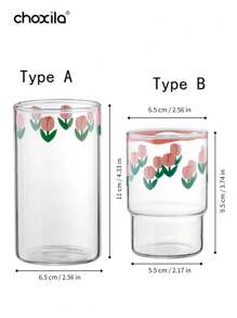 1 pieza Vaso de vidrio con estampado de flores tulipanes de colores, taza de agua, leche o café resistente a altas temperaturas - vaso de tulipán - Ver 10