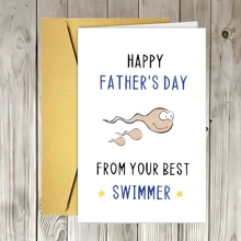 1pc Humorous Father's Day Greeting Card Cartoon Sperm Design, 'From Your Best Swimmer' Personalized Message For Dad, Animal & Abstract Theme, English Language Birthday Card