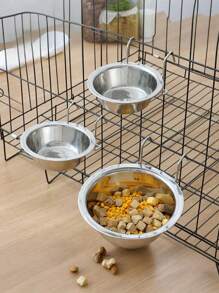 1pc Elevated Dog Lover And Dog Mom Love Food Bowl Water Bowl For Cage, Stainless Steel Hanging Dog Lover And Dog Mom Love Bowl With Clamp Holder, Cat/Dog Lover Gift And Dog/Cat Mom Love Pet Crate Feeder Basin For Neck Protection