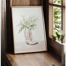 1pc Rustieke Cowboylaarzen Met Bloemen, Ongeraamde Canvas Wandkunstdruk, Neutrale Bloemen Western Kinderkamerdecoratie, Kust Cowgirl Esthetische Poster, Boheemse Slaapzaal, Grappige & Speelse Creatieve Canvas Wanddecoratie Voor Thuis Slaapkamer Keuken Woonkamer Badkamer, Café Kantoor Toiletruimte