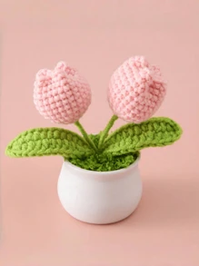 1 件/2 件迷你手工钩针郁金香桌面花盆，DIY 微型盆栽，适合母亲节礼物、家居、办公室、办公桌、婚礼、生日、节日、圣诞节、新年礼物，适合他或她 - 粉色 - 查看 3