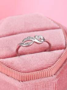 925 纯银简约扭曲锆石女士戒指，非常适合日常佩戴和生日礼物 - 銀色 - 查看 4