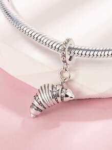 1pc Stylish Thick Silver Plated Sterling Silver Cubic Zirconia Croissant Pendant Necklace, Gift