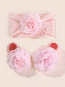 1 set de bandeau et chaussettes élastiques en nylon à décoration florale pour bébé