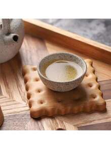 1 件木制饼干形杯垫 - 实木隔热垫，适用于咖啡杯、茶杯、马克杯 - 天然木色饮料杯垫 - 必备厨房桌面装饰和杯架 - 棕色 - 查看 5