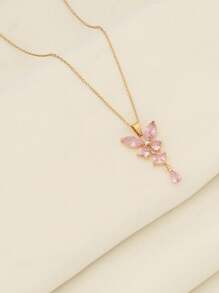 1pc Stainless Steel 18K Plated Butterfly Pendant Necklace, Fashion French Chic Ins Style Suitable For Party, Date, Office Wear