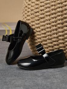 1 Paio di scarpe formali in pelle nera per ragazze, scarpe da principessa e host per la scuola, coro, con punta tonda in morbida pelle, scarpe da etichetta carine e alla moda, scarpe piatte da scuola
