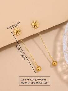 1 par de hilos colgantes para la oreja de acero inoxidable decorados con elementos florales dulces y lindos, adecuados para que las mujeres los usen en fiestas o en la moda diaria, también se pueden regalar - Amarillo Oro - Ver 13