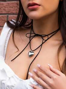 1 Fashionable Asymmetric Heart-Shaped Pendant Charm Necklace For Ladies, Casual Street Style, Holiday Gift For Friends - Silver - View 2